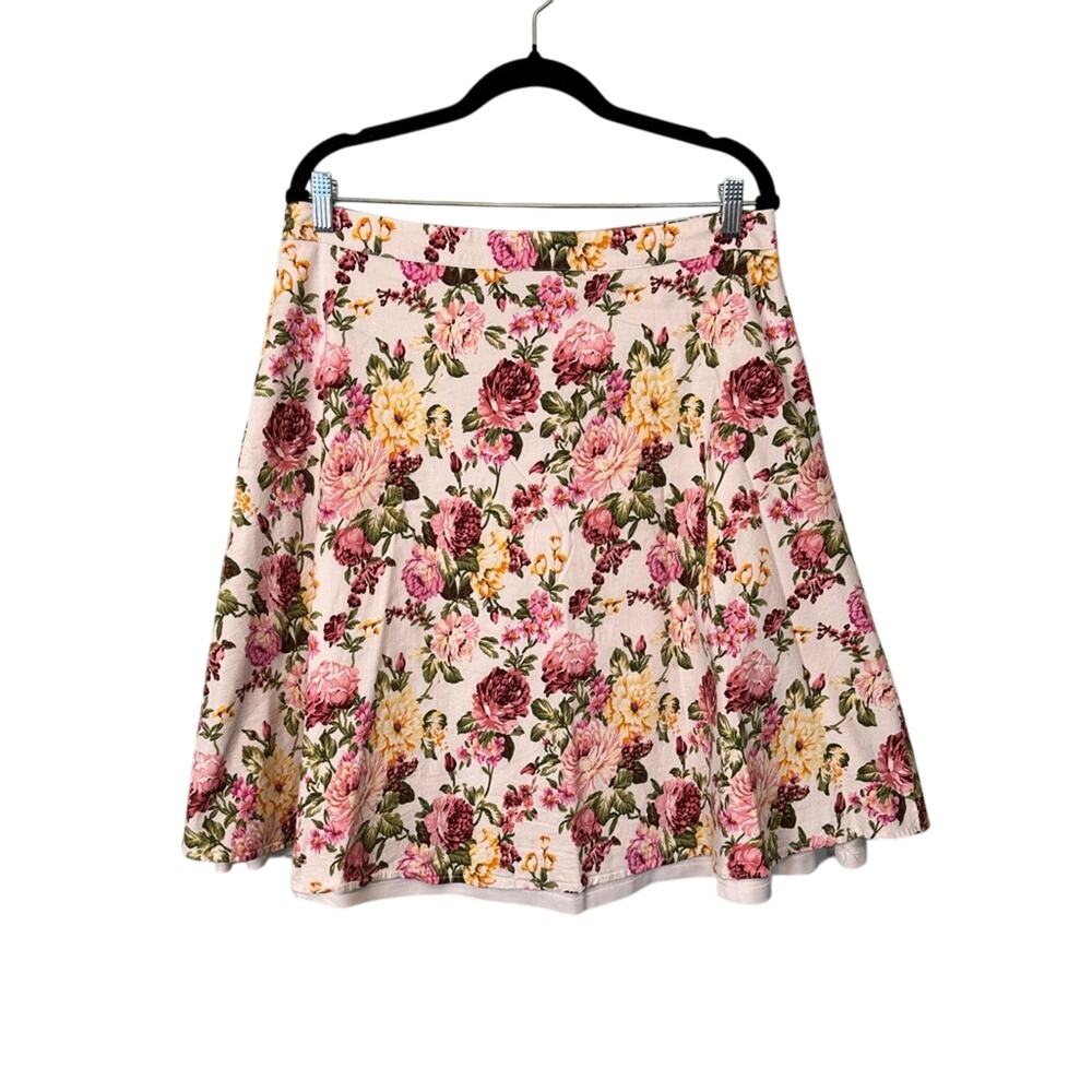 Moon Collection Floral Flower Lined A-Line Mini Skater Skirt Pink Large